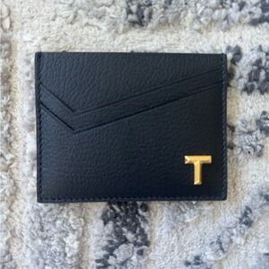NEW Tiffany&Co. T Monogram Black Leather Cardholder with Gold Accent
